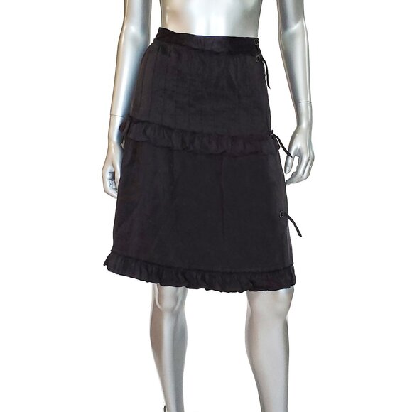 YVES SAINT LAURENT RIVE GAUCHE SKIRT RUFFLED WRAP w LEATHER TIES sz 44 US 12 - Picture 1 of 9